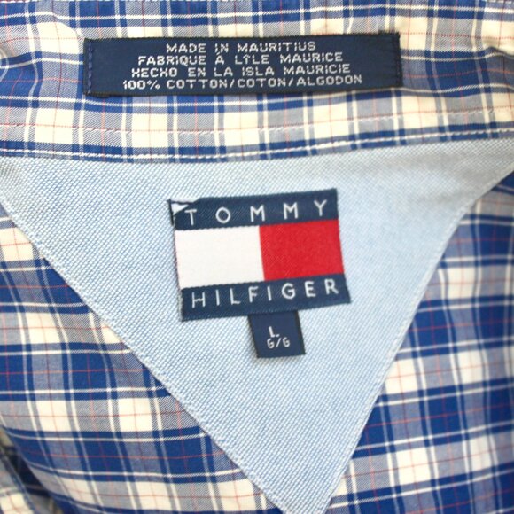 Tommy Hilfiger 100% Cotton Blue Plaid Button-Down Dress Shirt Short-Sleeve Large - Picture 6 of 6